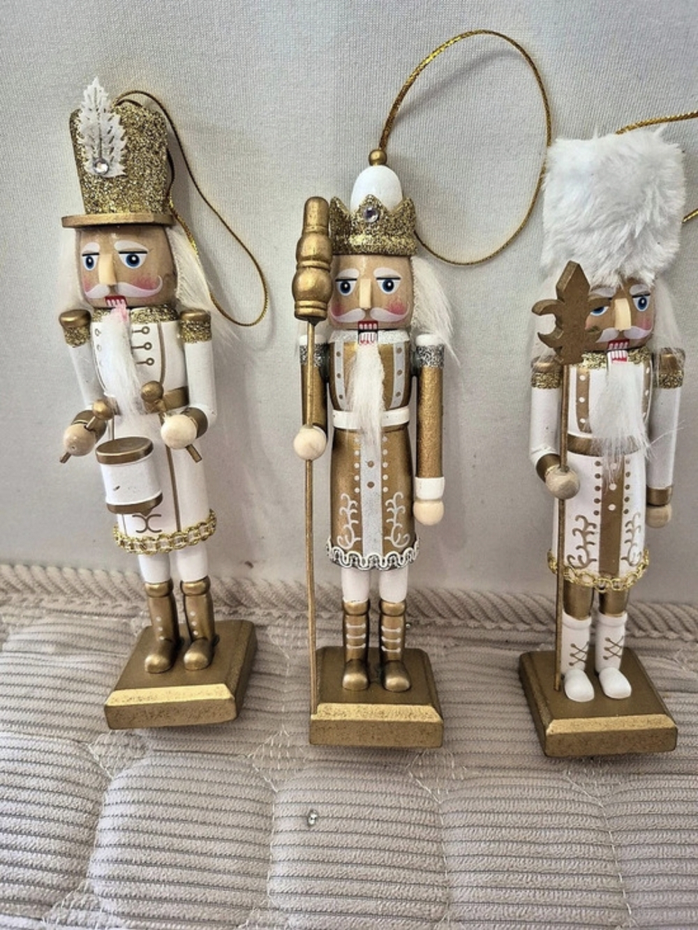 Holly & Moss Nutcracker Ornaments Set of 3 White & Gold